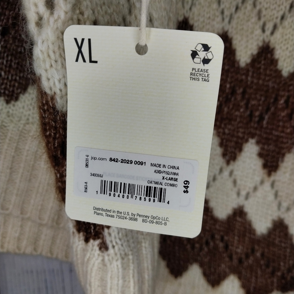 a.n.a a New Approach V-Neck Sweater in Cream and Brown Size XL NWT - Picture 7 of 15